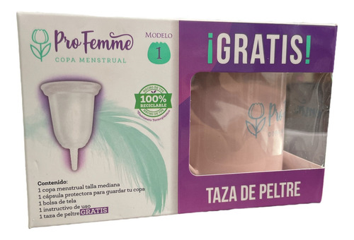 Profemme Copa Menstrual Modelo 1 Mediana + Taza De Peltre Color Blanco Talla Mediano