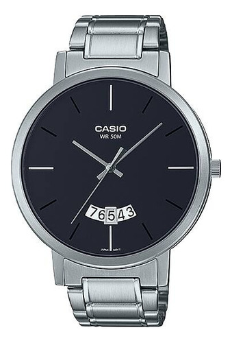 Reloj Casio Mtp-b100d-1e Unixes Metal Sumergible Calendario Color De La Malla Plateado Color Del Bisel Plateado Color Del Fondo Negro