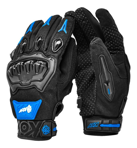 Guantes Para Moto Kov Delta Azul Con Limpiador De Mica 2020