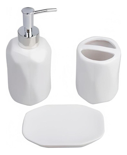 Kit Conjunto Lavabo Banheiro Saboneteira Porta Escova Branco