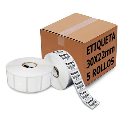 5 Rollos Etiqueta Térmica Directa 30x22 mm 2,000 Piezas Cada Uno Color Blanco Marca Ribetec | Envío gratis