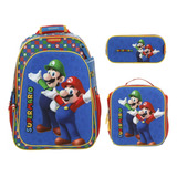 Kit De Mochila Lonchera Y Lapicera Mario Bros Armin Primaria Backpack Vs4006