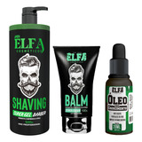 Kit Barbearia Shaving + Balm + Óleo P/ Crescimento Elfa 4man Fragrância Suave