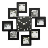 Reloj De Pared De Madera Negro Con 8 Marcos De Fotos Decorat
