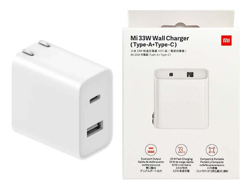 Cargador Pared Xiaomi Mi 33w Wall Charger (type-a + Type-c)
