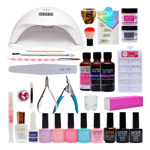 Kit De Uñas Acrilicas + Esmalte Permanente + Lampara 48 Wats