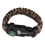 Bracelete Paracord Pederneira Apito Bussola Verde Escuro