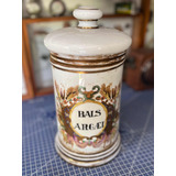 Antiguo Frasco Farmacia Porcelana Pintado Mano Bals Argaei