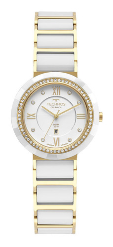 Relógio Technos Feminino Ceramic Saphire Branco E Dourado 