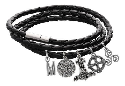 Pulsera Vikingo Dije Cruz Celta Triskele Martillo Thor Letra