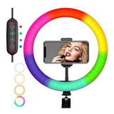 Aro Luz Led 26cm Rgb Color Calida Fria Celular Usb Selfie