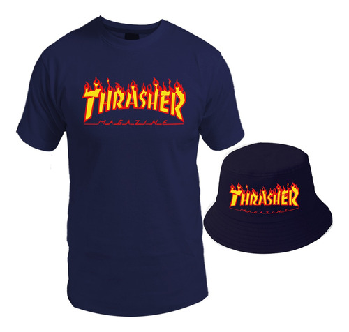 Thrasher Flamas Piluso Bucket Hat Sombrero Gorro + Remera
