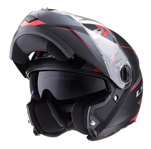 Casco Ls2 Easy Street 370 Rebatible Negro C/rojo Motovega