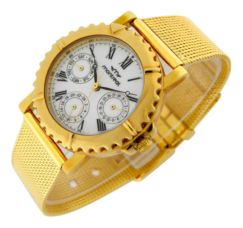 Reloj Montreal Mujer Ml995 Multifunción Malla Acero Dorado