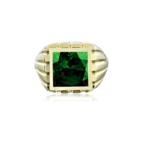 Anillo De Oro Solido Con Esmeralda Para Hombre