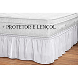 Babado Para Cama Box + Protetor Impermeável + Lençol Casal