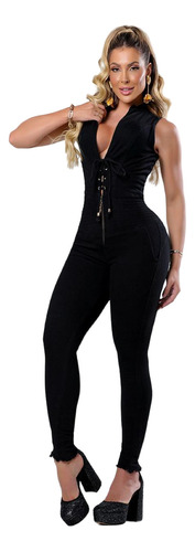 Macacão Feminino Preto Rhero Jeans Com Bojo Removível 57143