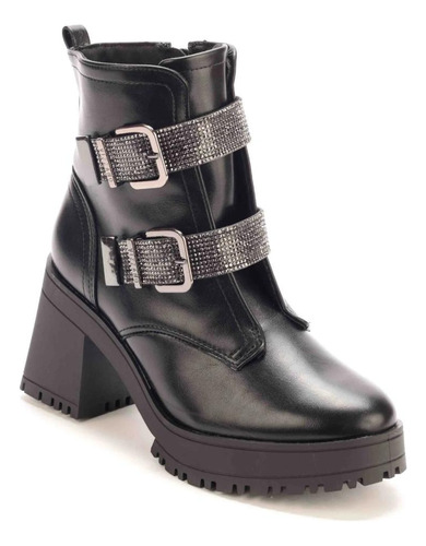 Bota Vizzano Salto Bloco Tratorado Com Fivela Em Strass Ref: