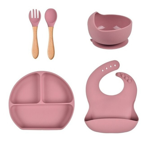 Set De Vajilla Silicona Bebe Sin Bpa Succion Plato 5 En 1