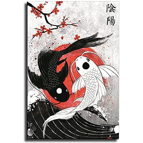 Arte De Peces Koi Yin Yang - Impresión Lienzo De 08 X ...