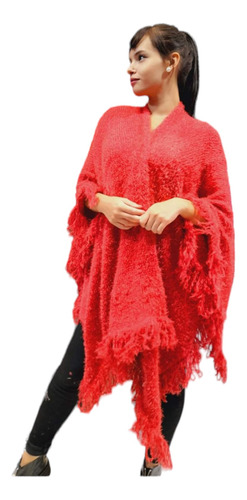 Maxi Ruana Mantón Manta Capa Poncho Mujer Tipo Angora Flecos