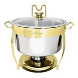 Rechaud Dourado Redondo Banho Maria Inox Brinovar 8 Litros