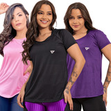 Kit 3 Blusa Feminina Fitness Dry Fit  Camiseta Academia