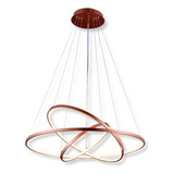 Lustre Pendente Moderno Anéis Led 89w 3 Arcos Branco 80cm Cor Cobre