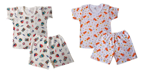 Kit 4 Peças Pijama Infantil 1, 2 E 3 Anos Blusa E Short Bebê