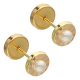 Aros Abridor Oro Lili 18k Facetados Con Perla 5mm Li-109