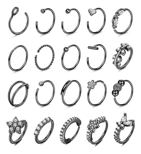 20 Anillos Nariz 71 Oz Para Mujeres Y Hombres Acero Inoxidab