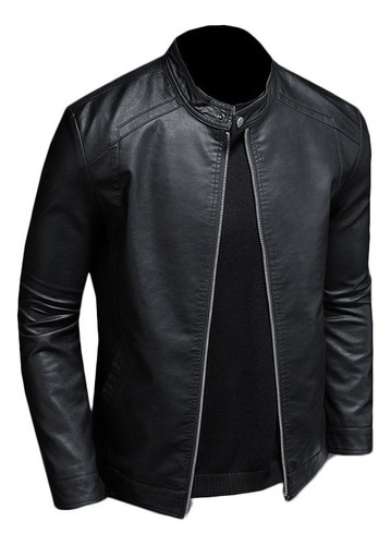 Chamarra Negra De Cuero For Moto For Hombre .