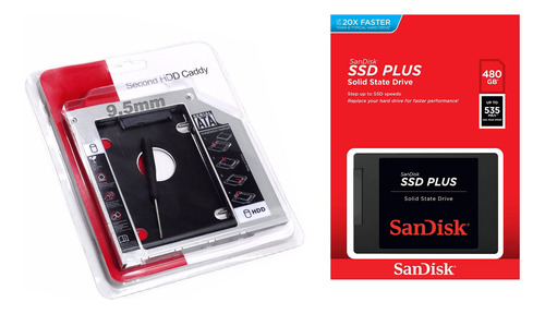 Ssd 480gb Sandisk Plus Sata + Adaptador Caddy 9.5mm Notebook