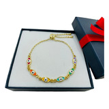 Pulsera Ojitos Turcos Multicolor Ajustable 4 Baños Oro 18k