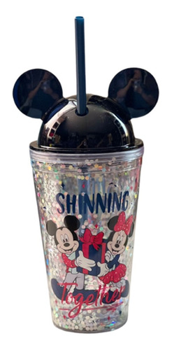 Vaso Con Orejas De Mickey Y Minnie Popote Glitter Disney