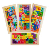 Pack 4 Puzzles Rompecabezas Tetris Puzzles De Madera 3d