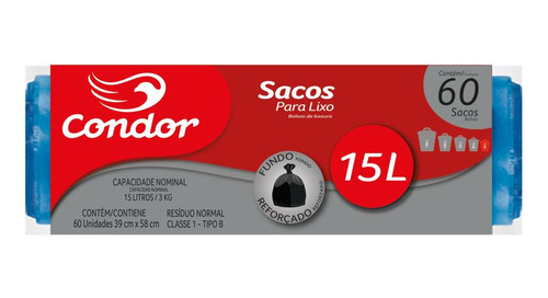 Saco De Lixo 15 Litros Reforçado Condor 60 Unid