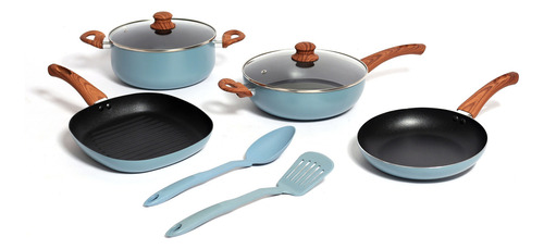 Set Batería Cocina 6 Piezas Antiadherente 2 Utensilios Carol Color Azulino