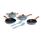 Set Batería Cocina 6 Piezas Antiadherente 2 Utensilios Carol Color Azulino