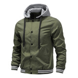 Chaqueta Tipo Camisa De Béisbol Con Capucha Verde Militar Pa