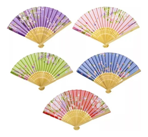 Abanicos Plegables De Seda Bambú Estilo Geisha Japonés Moda 