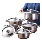 Batería De Cocina De Acero Inoxidable 5 Pcs Ollas 