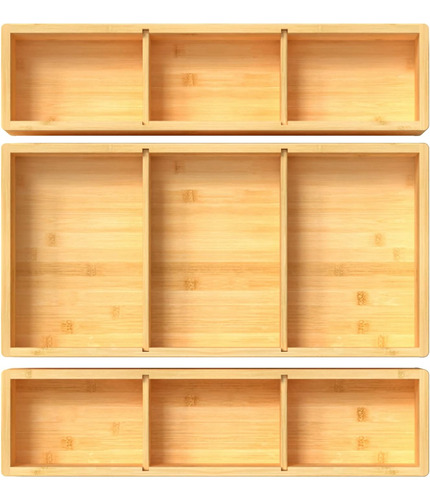 Bamboo Drawer Organizer Box 12'' X 12'' X 2' Adjustable 3 In