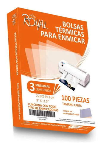 Mica Térmica Royal 040826 Para Enmicar Carta 3mil. 100pzs