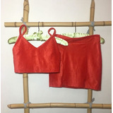 Conjunto Pollera Mini +  Crop Top Rojo - Talle S