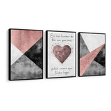 Quadro Decorativo Coração Abstrato Rose Frase Motivacional