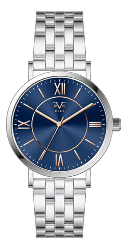 Reloj De Mujer V1969 Italia 1122-4 Plateado Tablero Azul