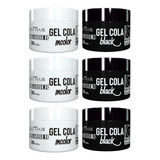 Kit 6 Unid Gel Cola Incolor E Black Troia Hair Ultrafixação