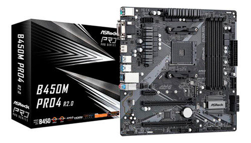 Tarjeta Madre Asrock B450m Pro4 R2.0 Am4 4x Ddr4 1x M.2 Pcie