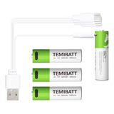 Temibatt Batera Usb Aa, Bateras Recargables Aa De Litio De 1